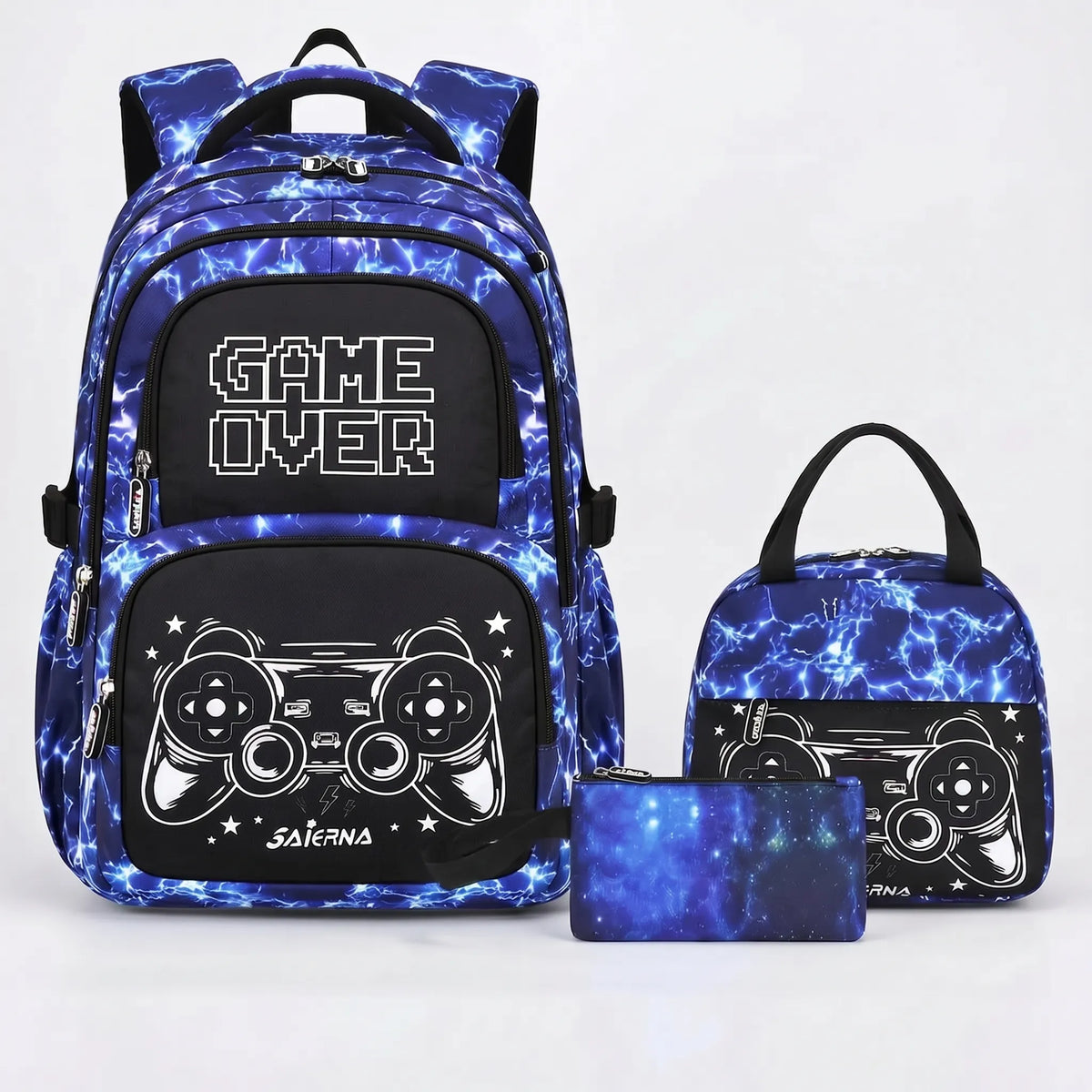 Complete Three-Piece School Backpack Set with Gaming Print - Luminoz