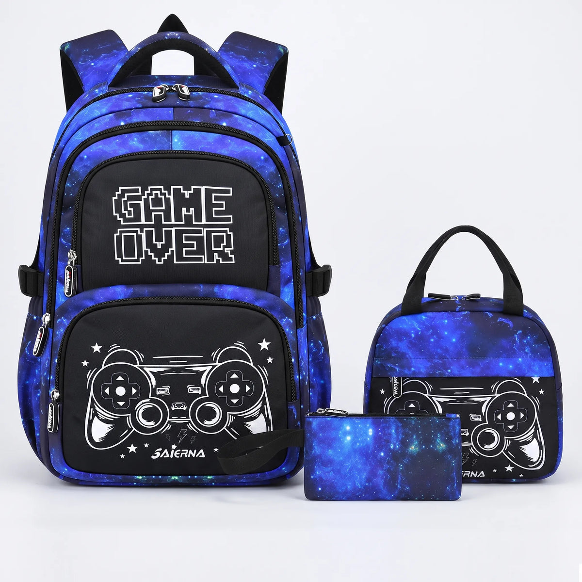 Complete Three-Piece School Backpack Set with Gaming Print - Luminoz