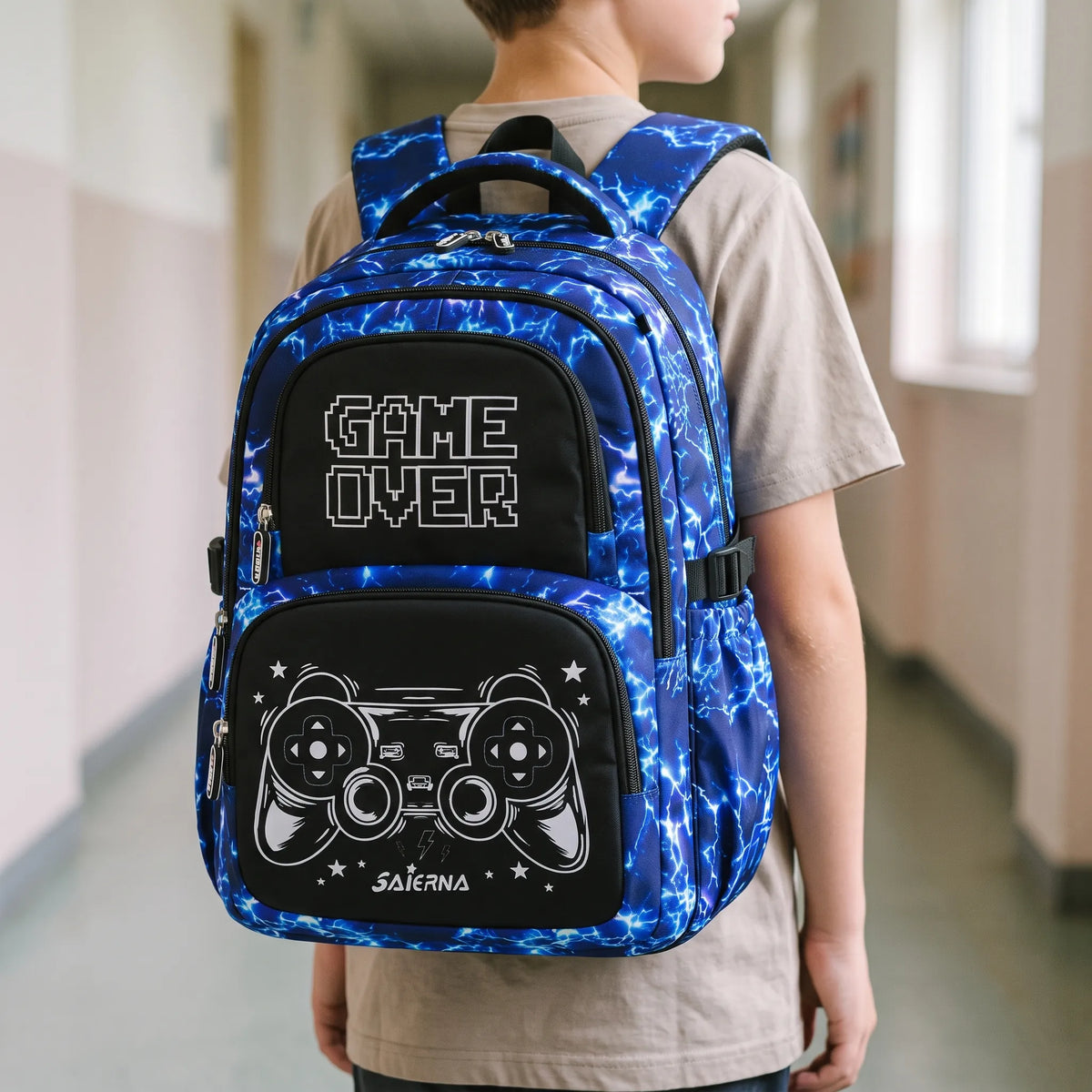 Complete Three-Piece School Backpack Set with Gaming Print - Luminoz