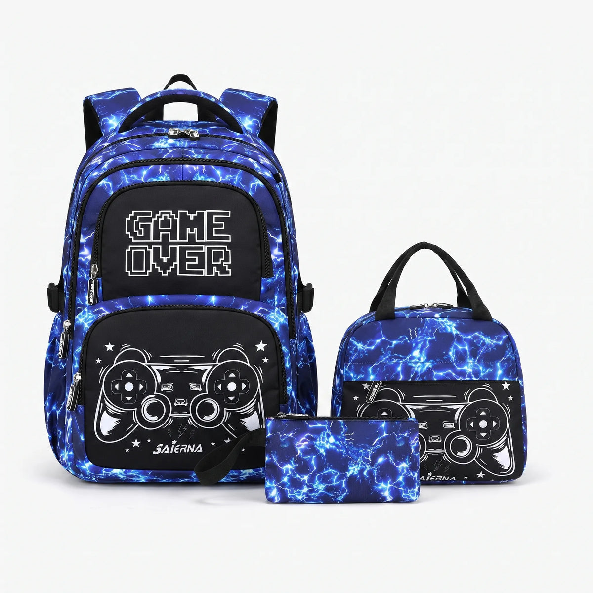 Complete Three-Piece School Backpack Set with Gaming Print - Luminoz