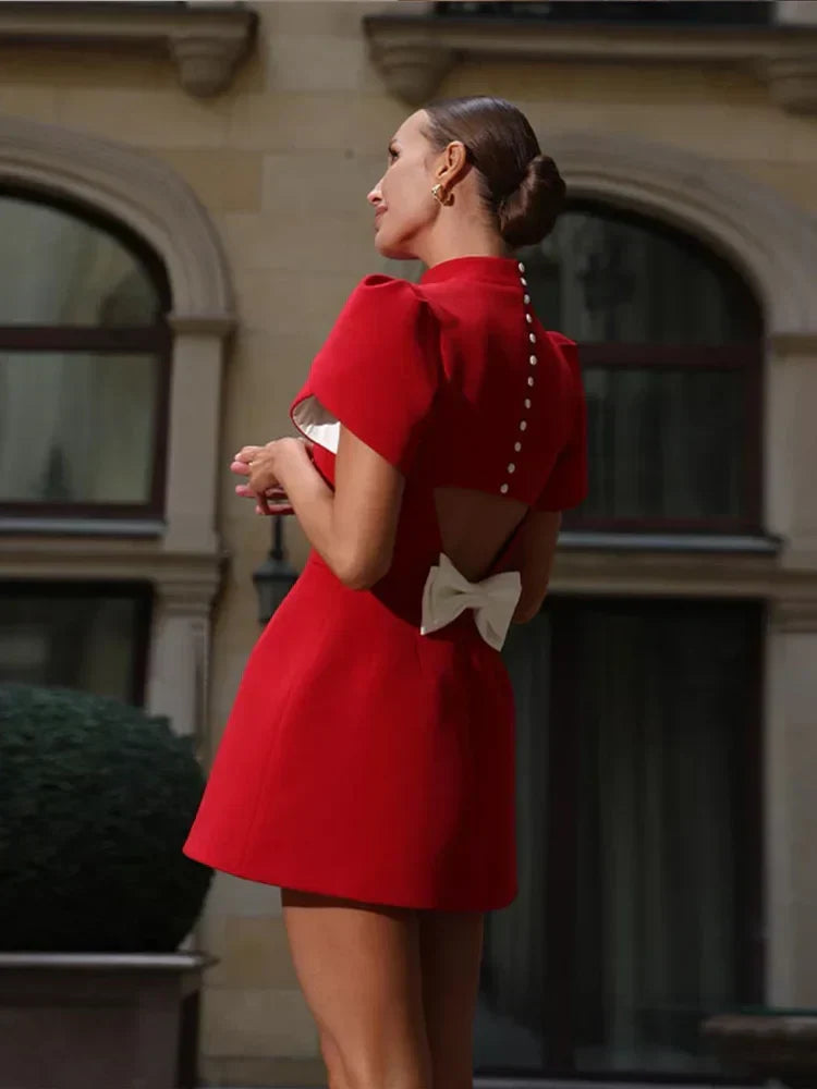 Cutout Tie Red Party Mini Dress