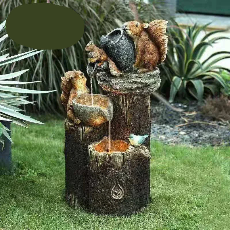 Decorative Solar Duck & Squirrel Water Fountain | Garden Statue with LED Light | Weather-Resistant Resin | For Patio & Balcony