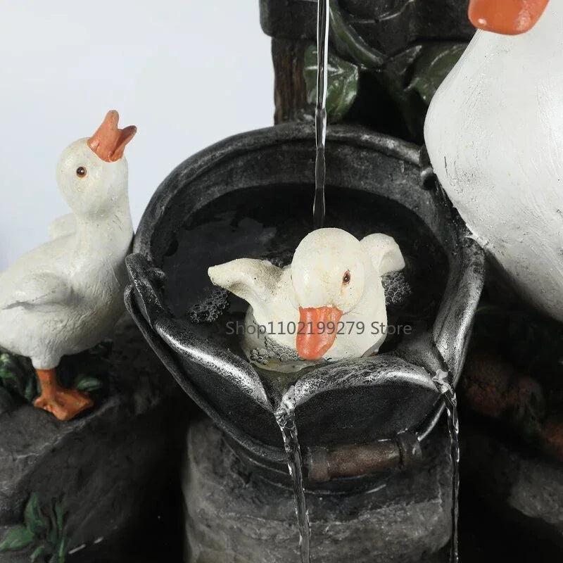 Decorative Solar Duck & Squirrel Water Fountain | Garden Statue with LED Light | Weather-Resistant Resin | For Patio & Balcony