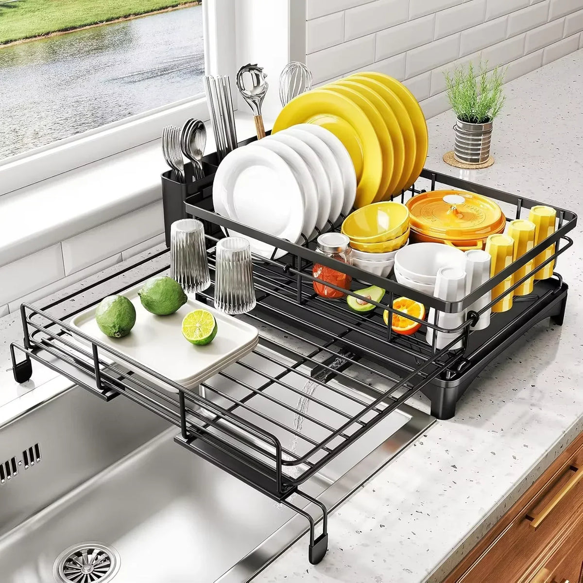 Dish Drying Rack with Drainboard and Large Cutlery Holder – Nova