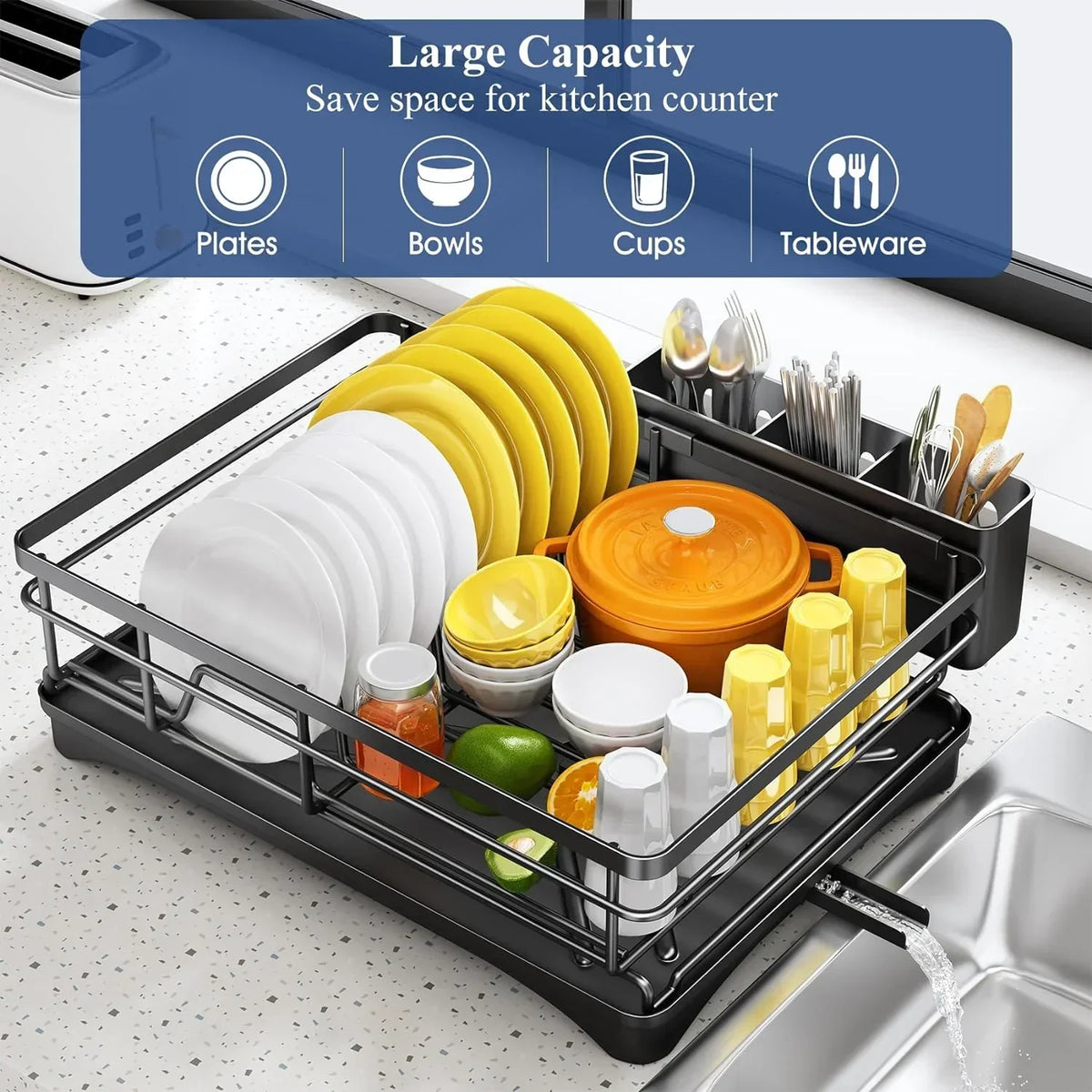 Dish Drying Rack with Drainboard and Large Cutlery Holder – Nova