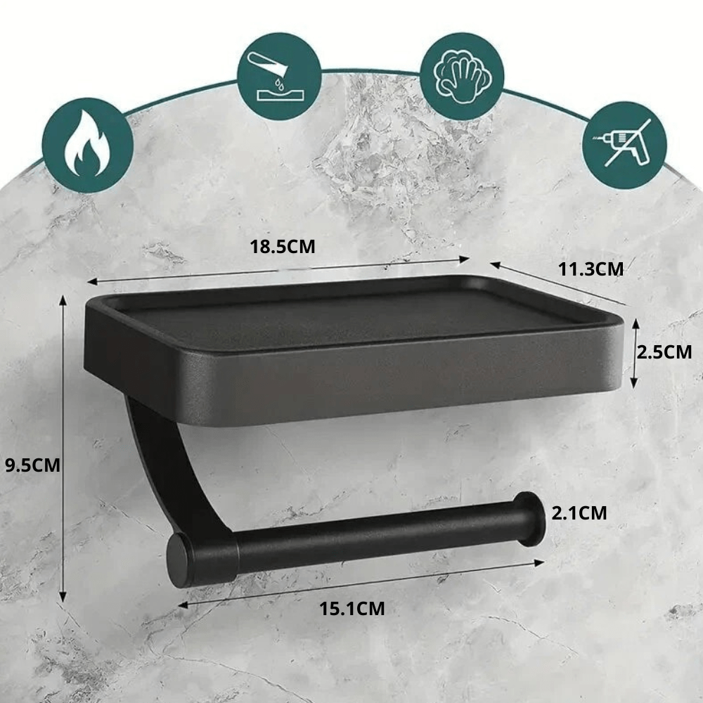 Drill-Free Stainless Steel Toilet Paper Holder with Shelf