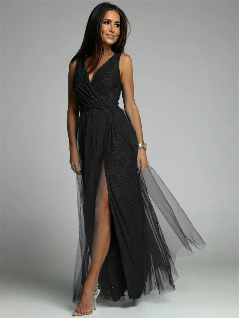 Elegant V-Neck Wrap Dress - Glamour and Comfort