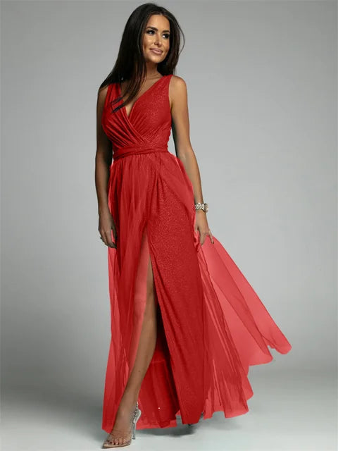 Elegant V-Neck Wrap Dress - Glamour and Comfort