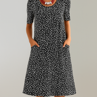 Floral High-Waist Midi Dress with Pockets