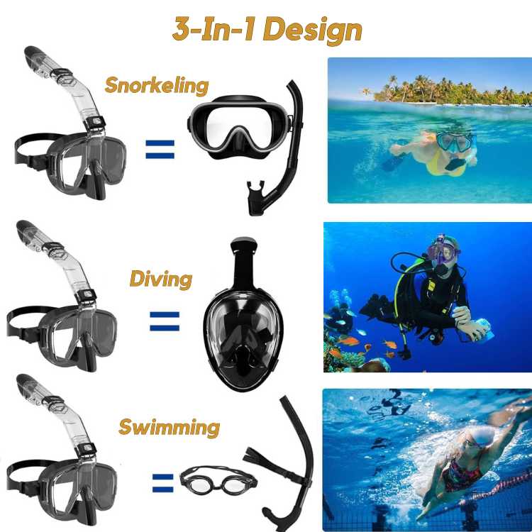 Foldable Snorkel Mask with 180° View for Watersports