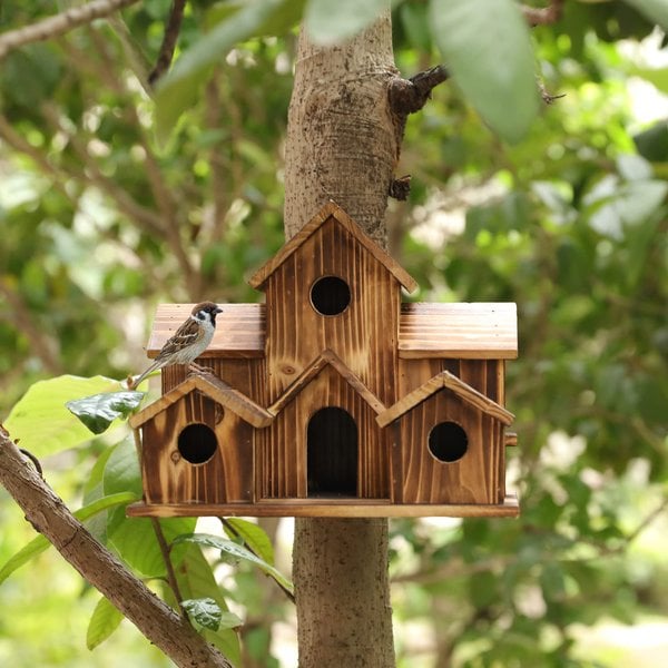 Handcrafted Wooden Birdhouse - 6 Holes - Sustainable Design