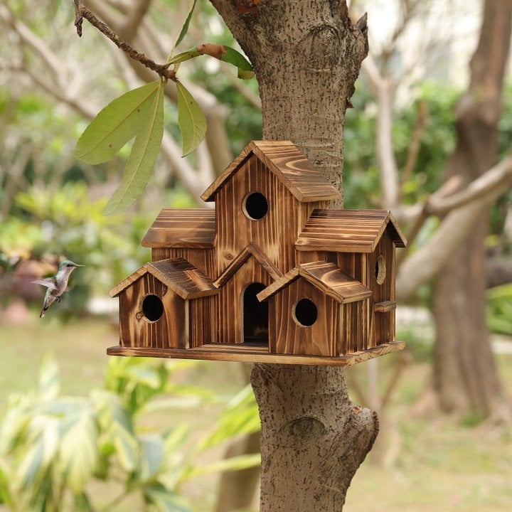 Handcrafted Wooden Birdhouse - 6 Holes - Sustainable Design