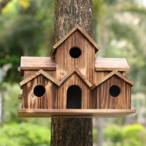 Handcrafted Wooden Birdhouse - 6 Holes - Sustainable Design