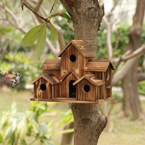 Handcrafted Wooden Birdhouse - 6 Holes - Sustainable Design