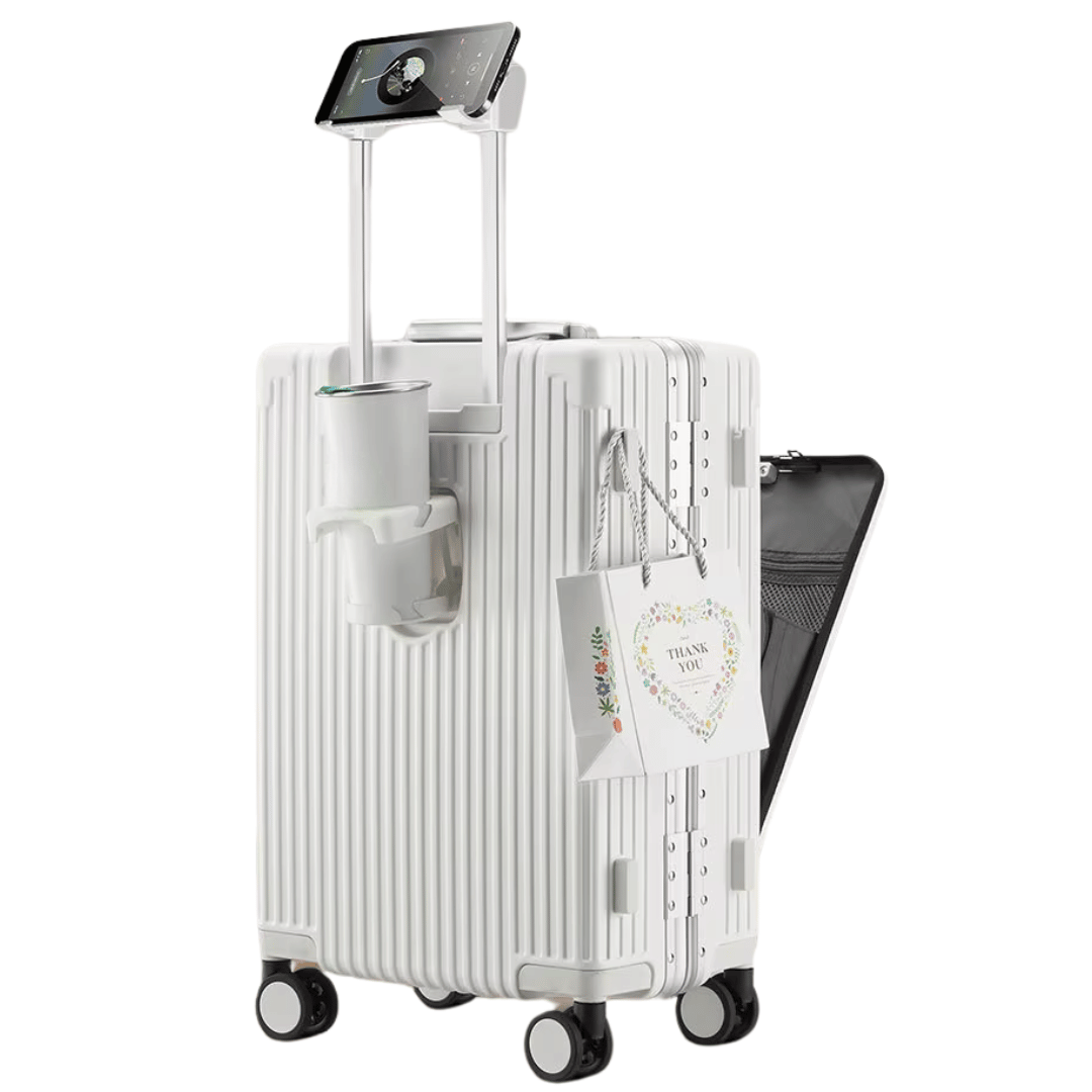 Hard Shell Carry-On Suitcase with Aluminium Frame, Laptop Compartment & USB Ports