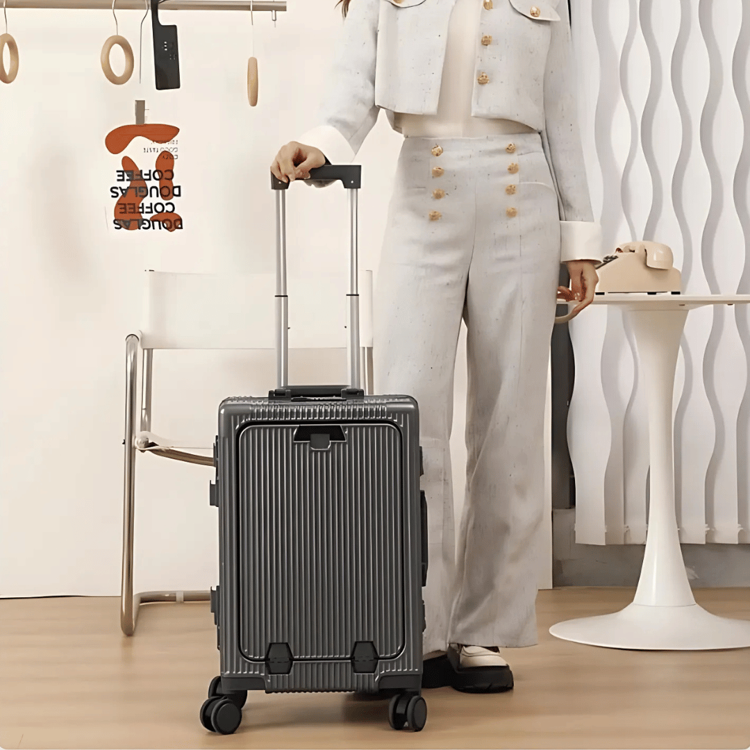 Hard Shell Carry-On Suitcase with Aluminium Frame, Laptop Compartment & USB Ports