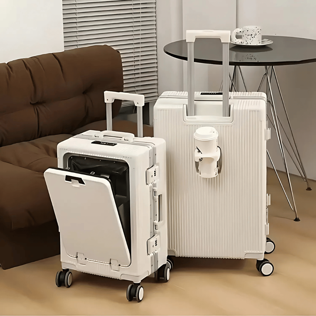 Hard Shell Carry-On Suitcase with Aluminium Frame, Laptop Compartment & USB Ports