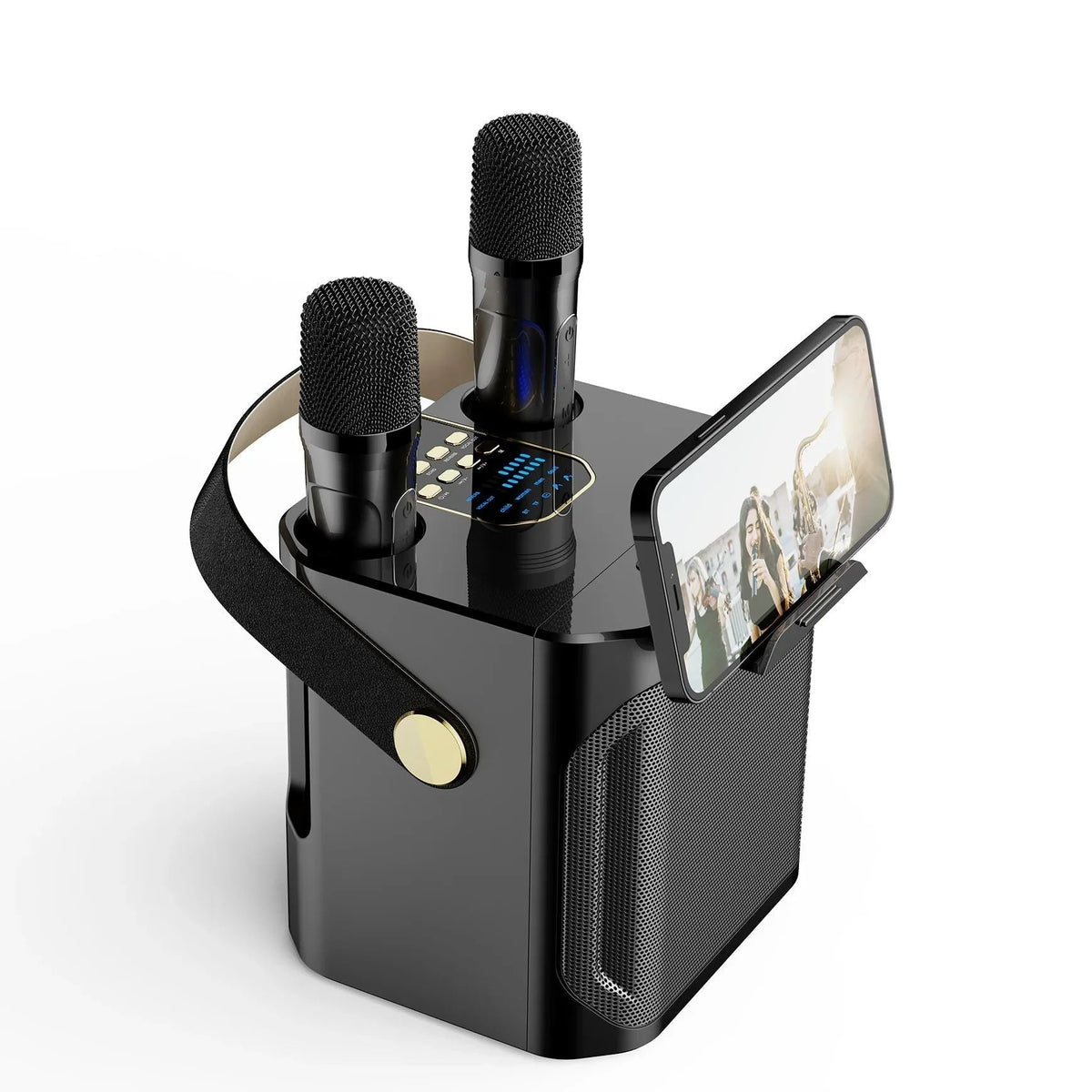 Karaoke Bluetooth Speaker – 360° Surround Wireless Subwoofer with Dual Microphones