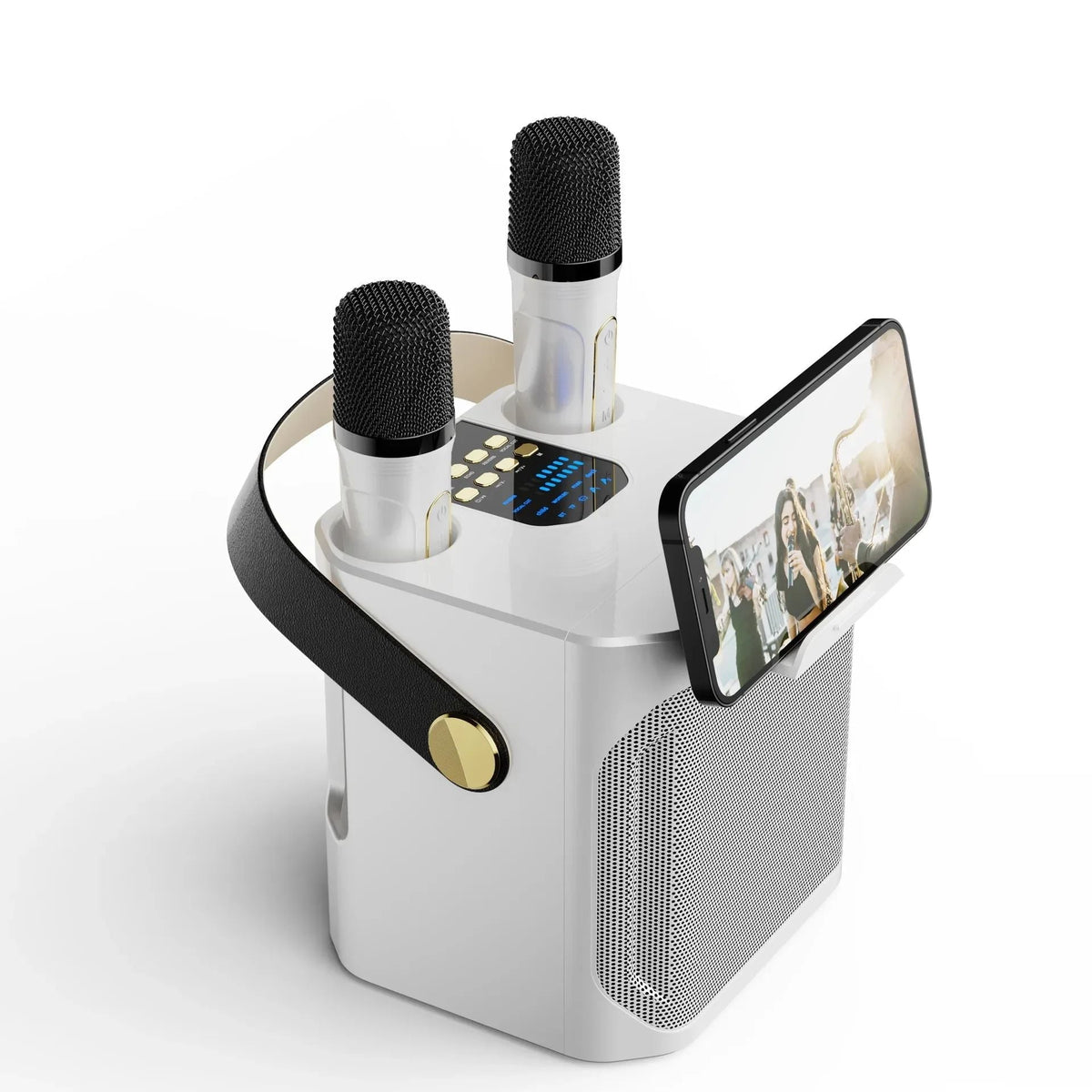 Karaoke Bluetooth Speaker – 360° Surround Wireless Subwoofer with Dual Microphones
