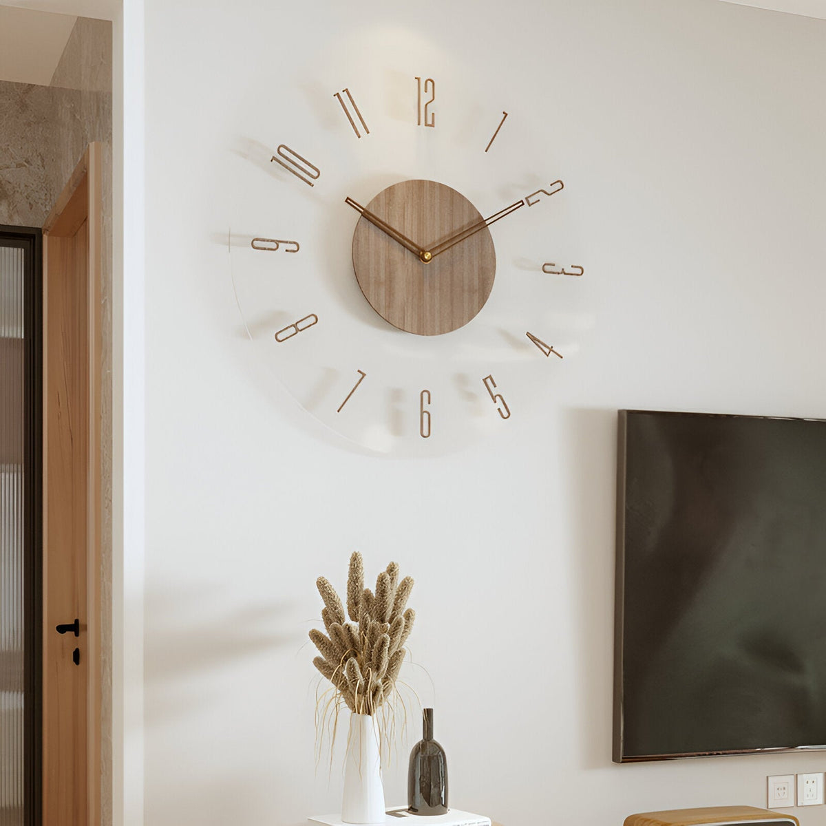 Large Modern Wall Clock with Quiet Mechanism – Natural Wood Design