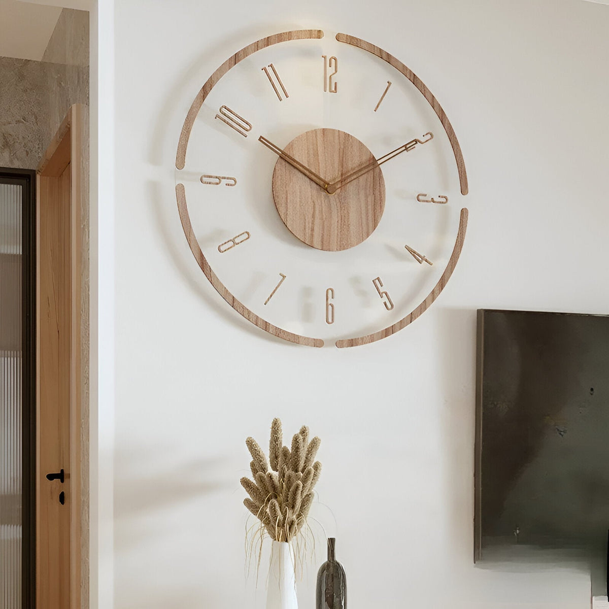Large Modern Wall Clock with Quiet Mechanism – Natural Wood Design