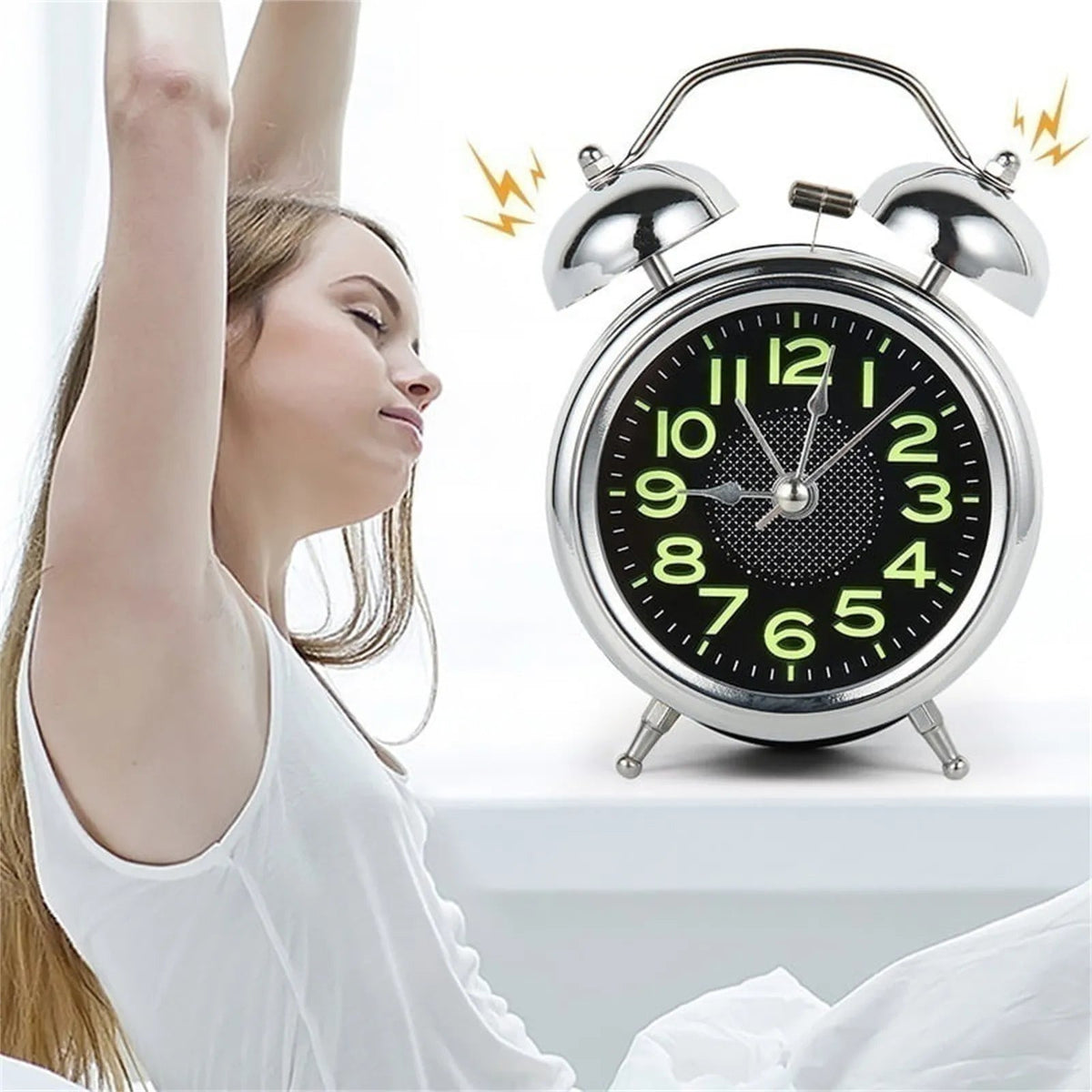 Loud Retro Twin Bell Alarm Clock with Silent Movement, Battery-Operated for Heavy Sleepers