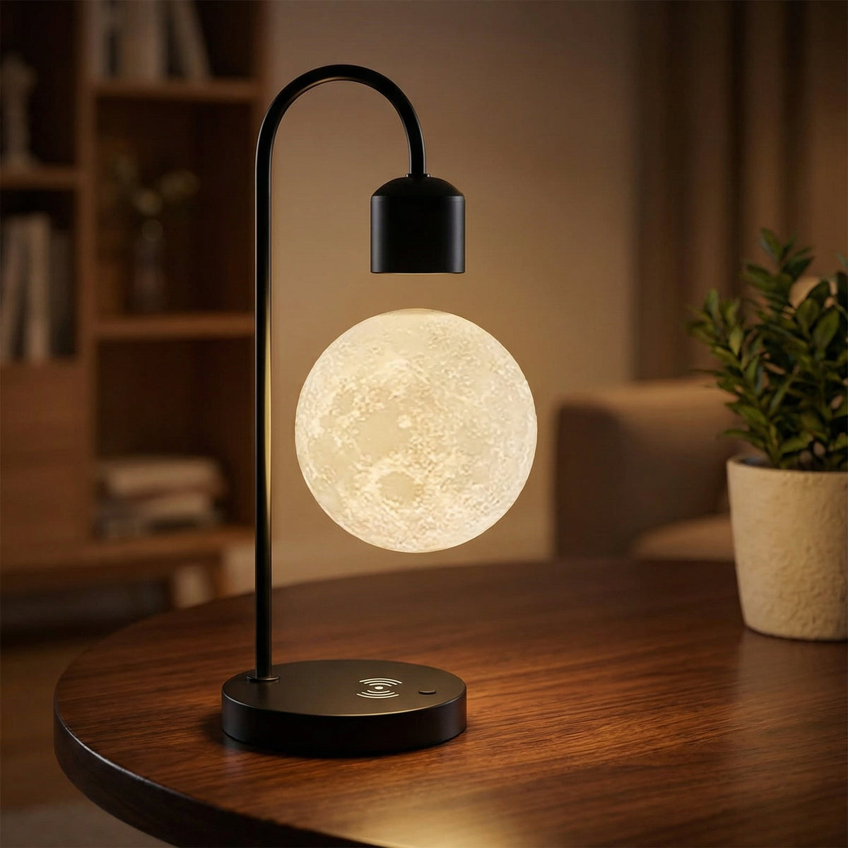 Magnetic Levitation Night Light with Wireless Charging – Modern Moon Lamp for Bedroom