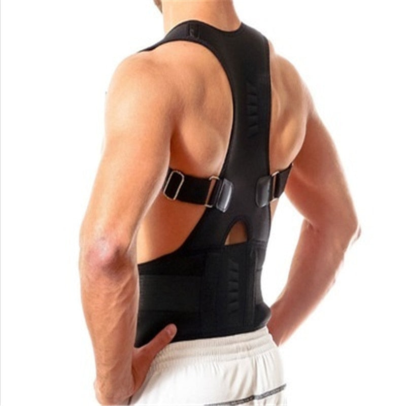 Magnetic Posture Corrector with Adjustable Straps for Back Support - Breathable Polyester Design