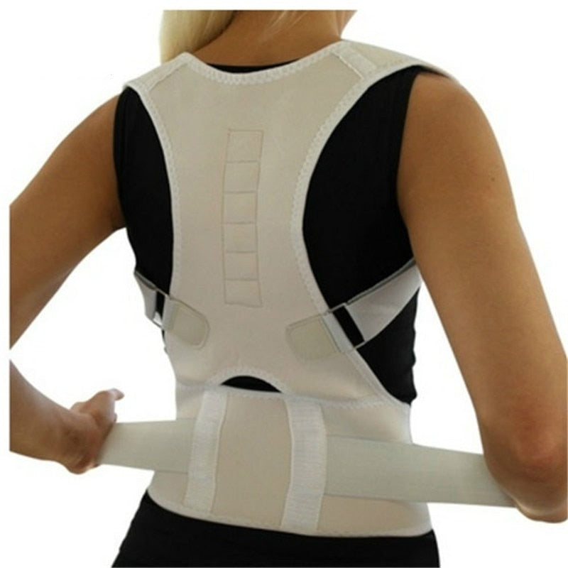 Magnetic Posture Corrector with Adjustable Straps for Back Support - Breathable Polyester Design