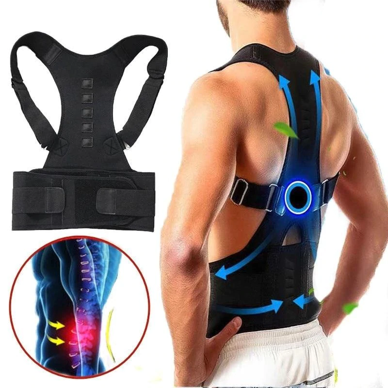 Magnetic Posture Corrector with Adjustable Straps for Back Support - Breathable Polyester Design