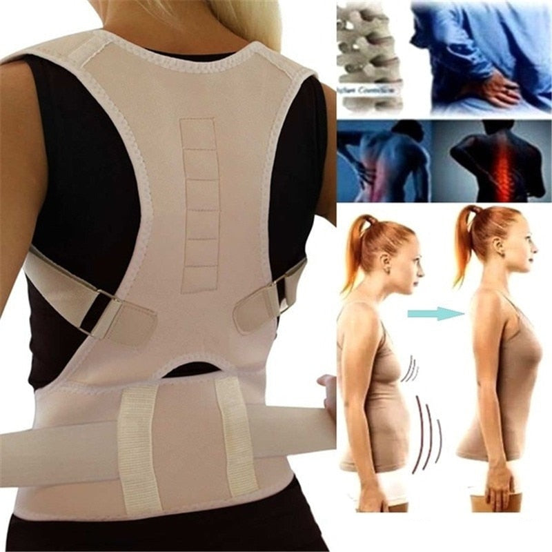 Magnetic Posture Corrector with Adjustable Straps for Back Support - Breathable Polyester Design
