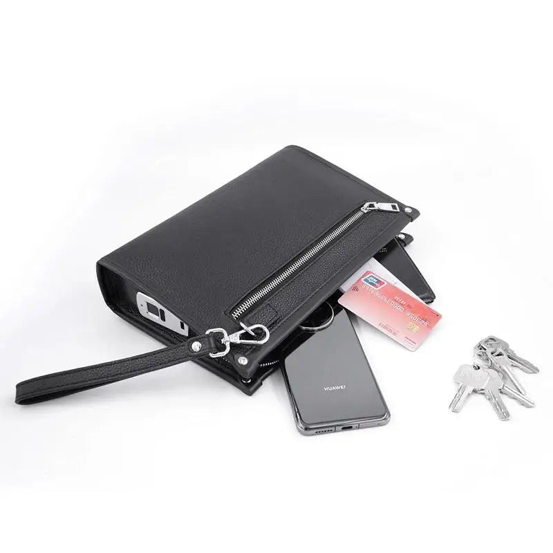 Men's Business Wristlet Clutch with Fingerprint Lock – Black