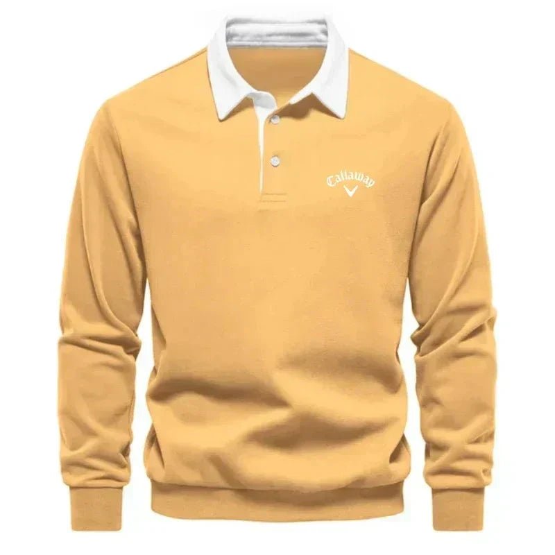Men's Long-Sleeve Contrast-Collar Golf Polo Sweater