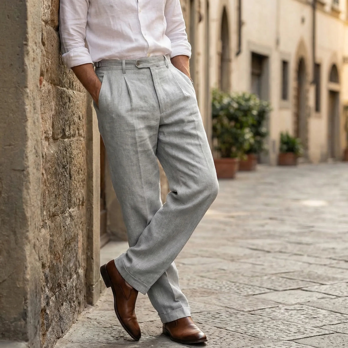 Men's Pleated Straight-Leg Trousers