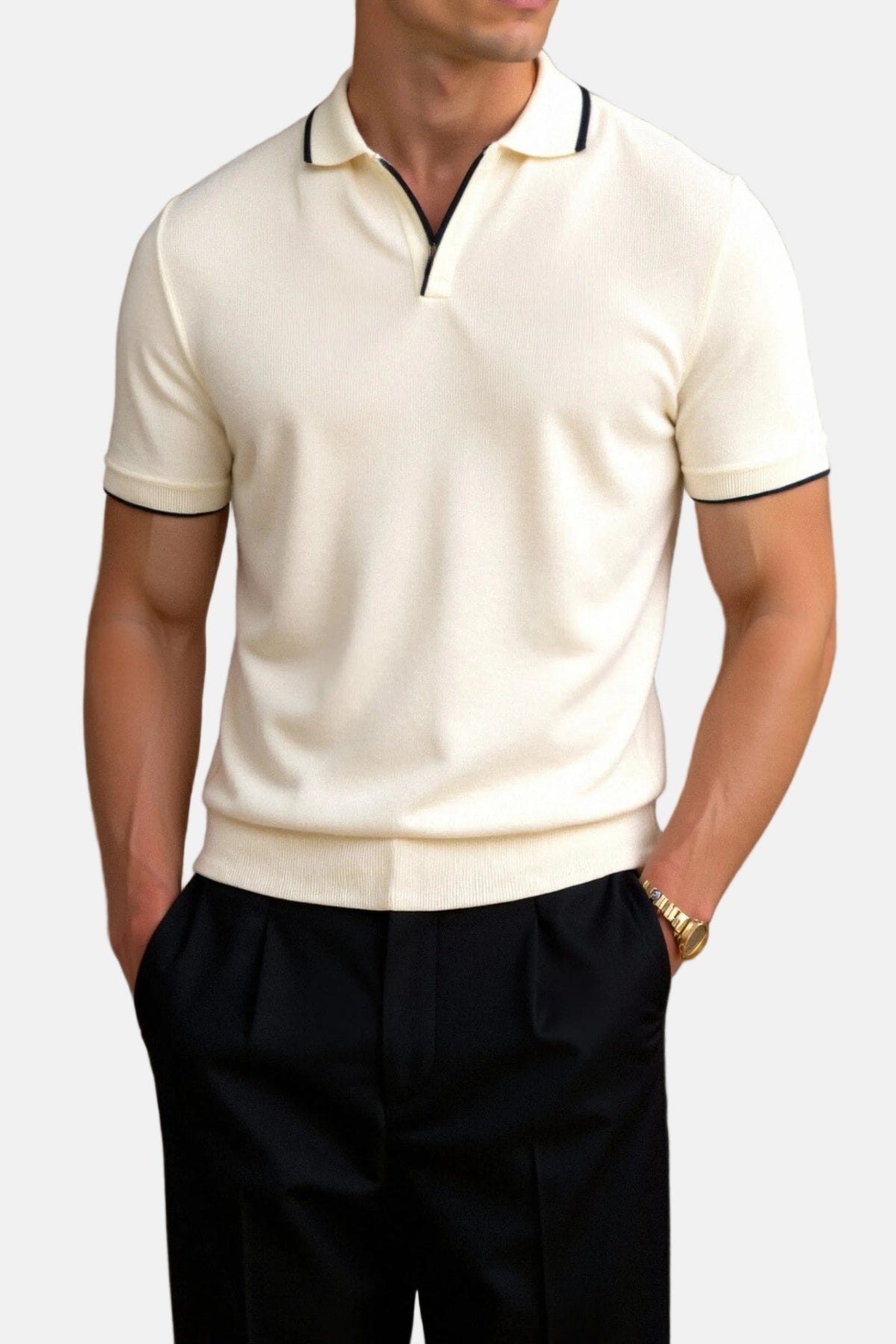 Men's Slim-Fit Open-Collar Tipped Polo Shirt