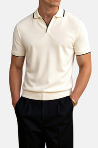 Men's Slim-Fit Open-Collar Tipped Polo Shirt