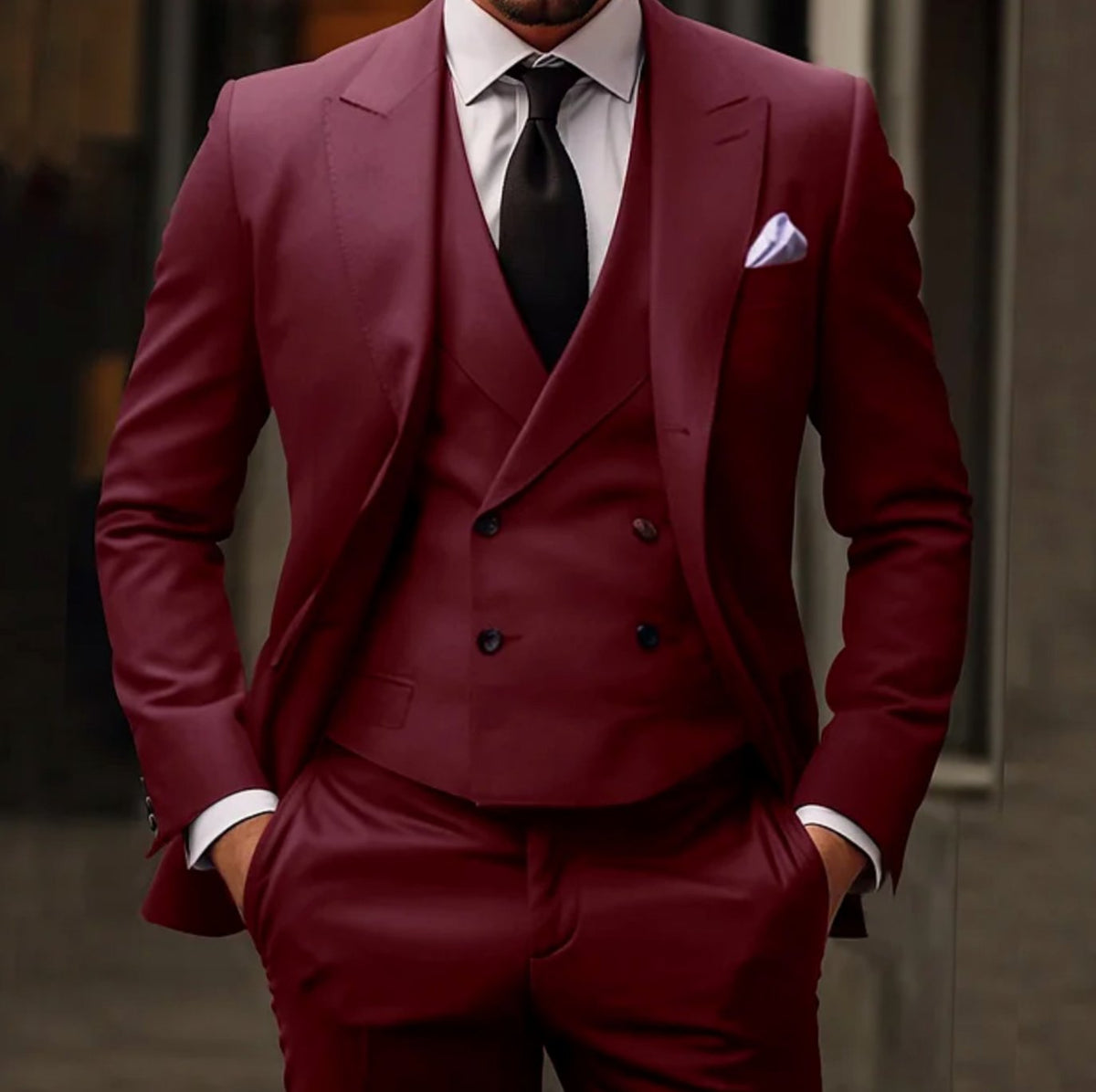 Men's Slim Fit Three-Piece Suit Set with Tailored Jacket, Vest and Trousers