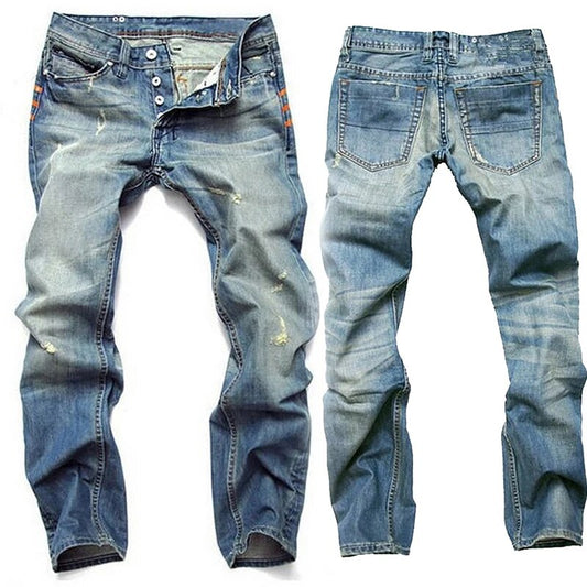 Men's Straight-Leg Jeans with Distressed Details