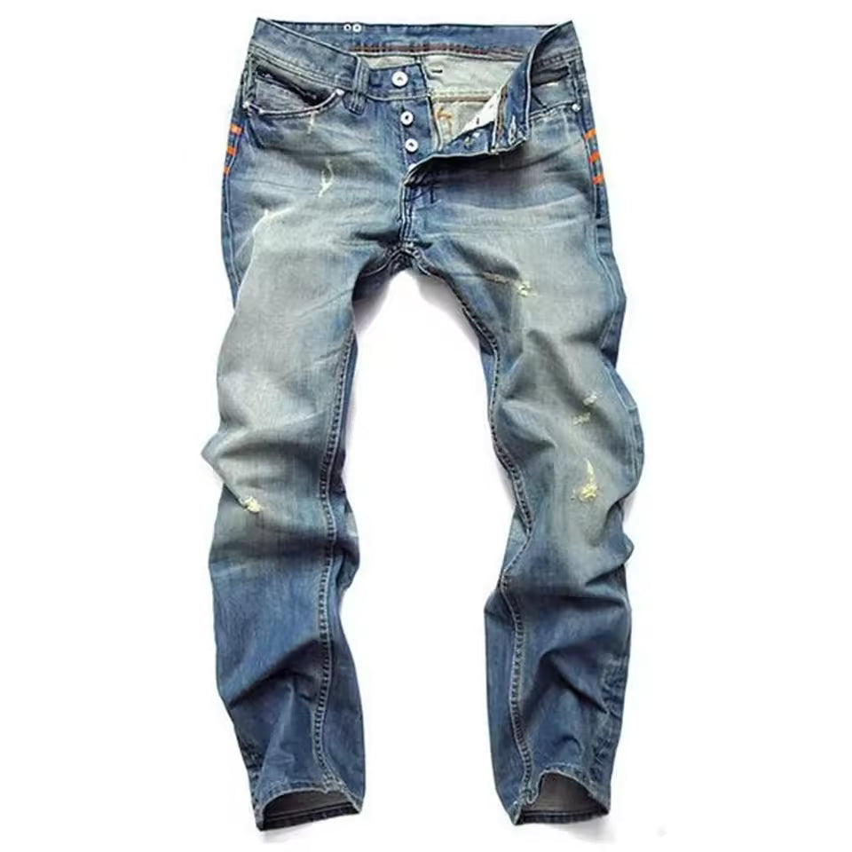 Men's Straight-Leg Jeans with Distressed Details