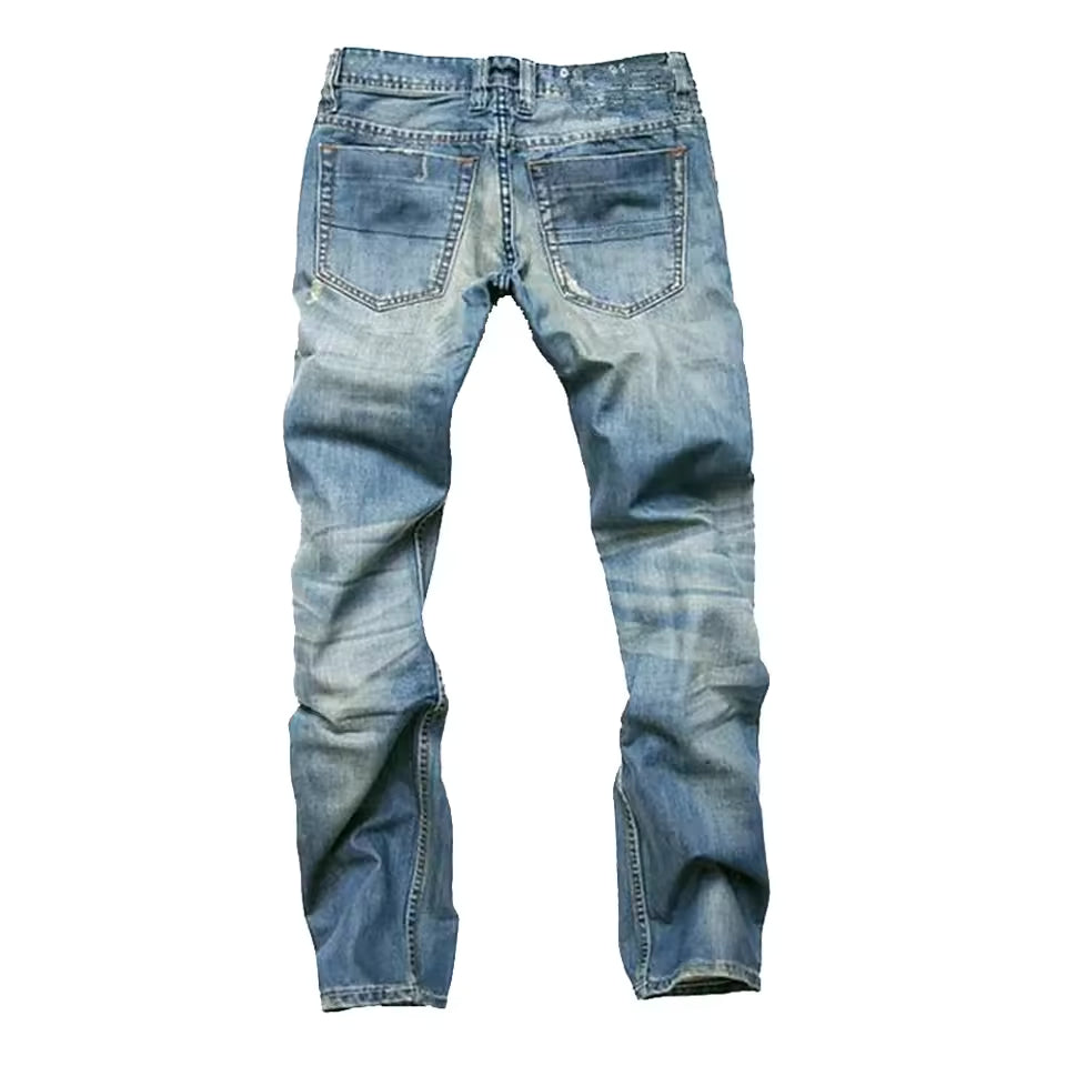 Men's Straight-Leg Jeans with Distressed Details