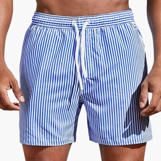 Men's Striped Elastic Waist Board Shorts