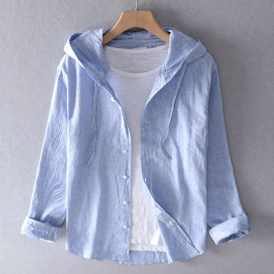 Men's Striped Hooded Button-Down Shirt