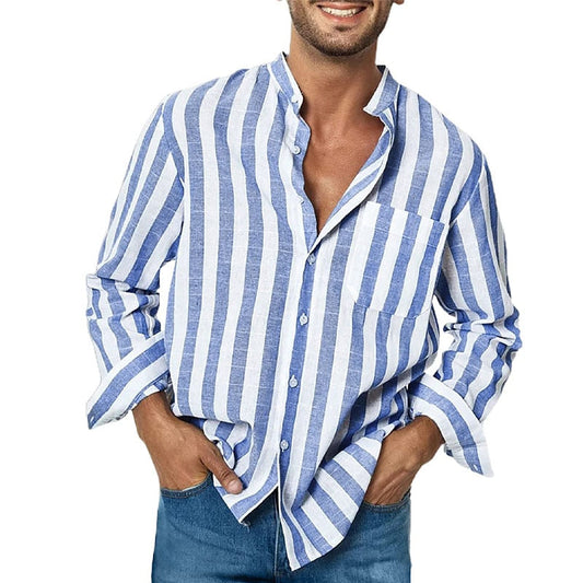 Men's Striped Long-Sleeve Casual Shirt