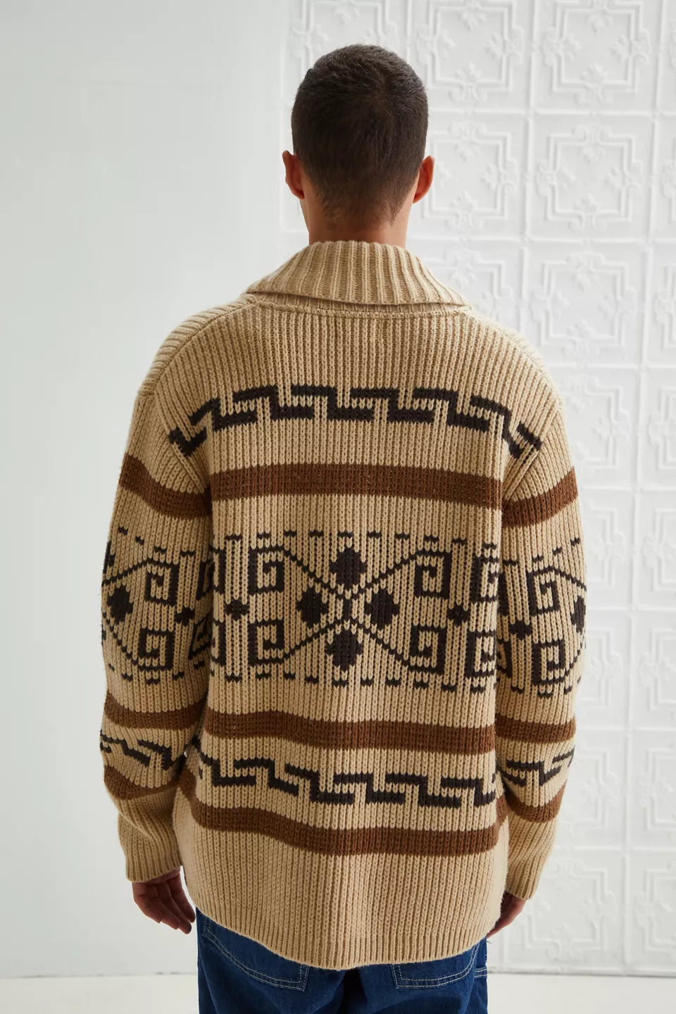 Men's Vintage Jacquard Zip-Up Cardigan