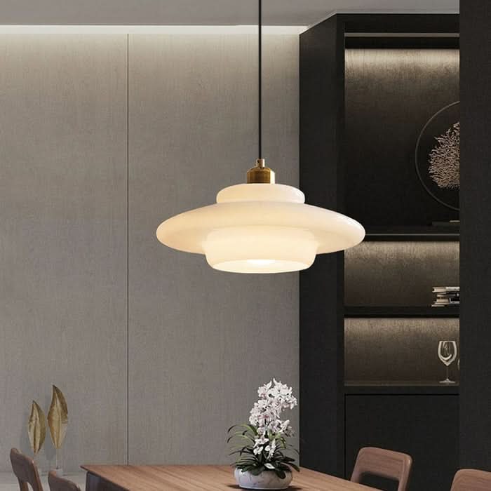 Mid-Century Modern White Glass Pendant Light