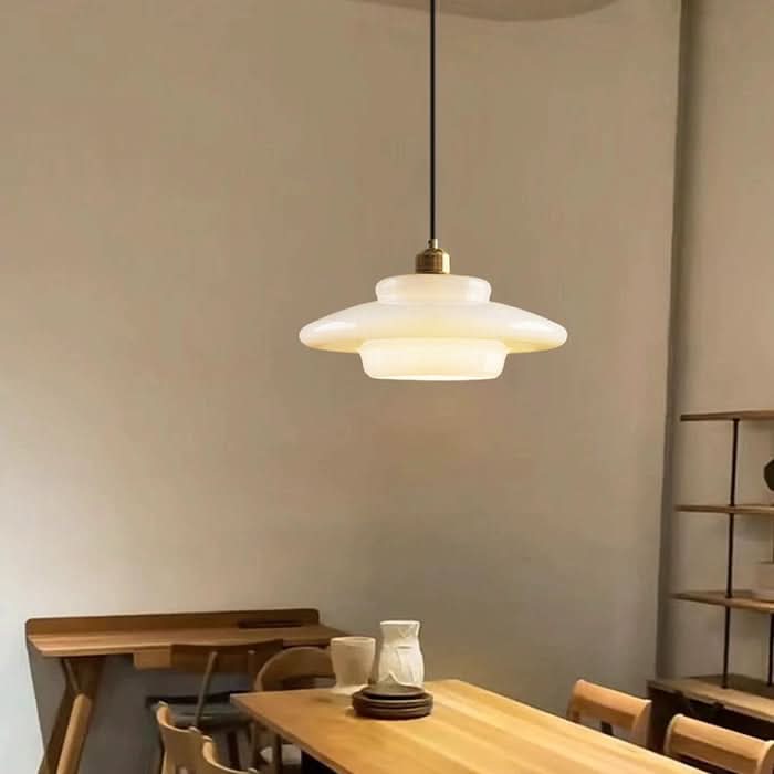 Mid-Century Modern White Glass Pendant Light