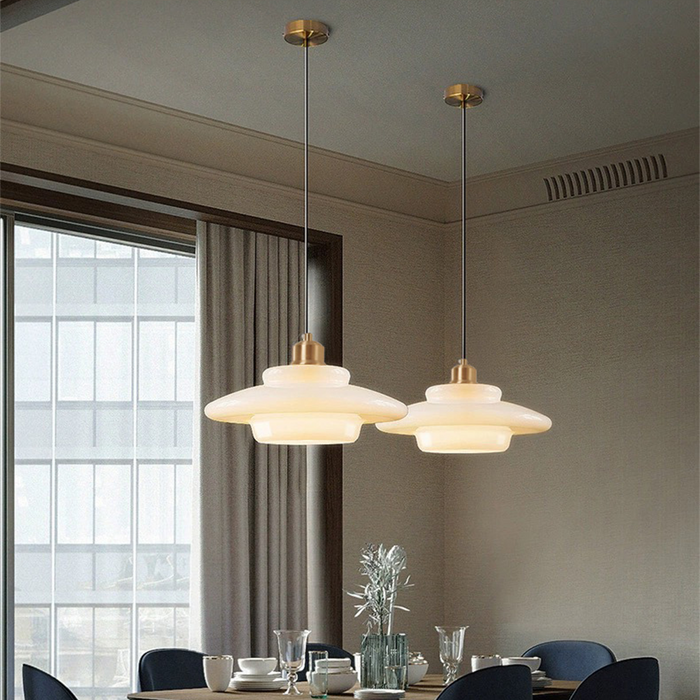 Mid-Century Modern White Glass Pendant Light