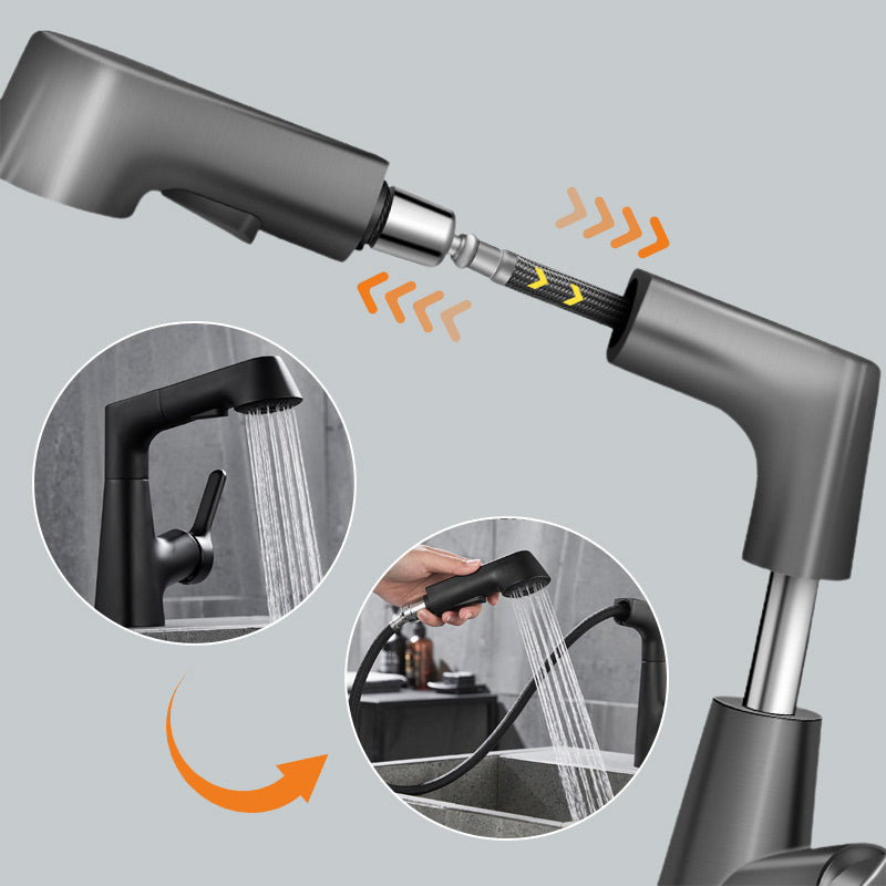 Modern Bathroom Basin Mixer Tap with Pull-Out Spray Head – 360° Swivel & Dual-Mode Water Flow