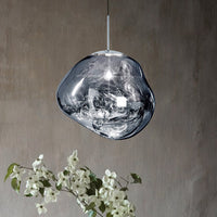 Modern Pendant Light in Silver/Red Glass - 1-Light Dining Room Ceiling Lamp