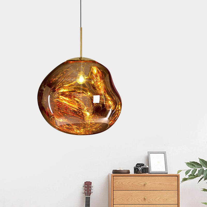 Modern Pendant Light in Silver/Red Glass - 1-Light Dining Room Ceiling Lamp